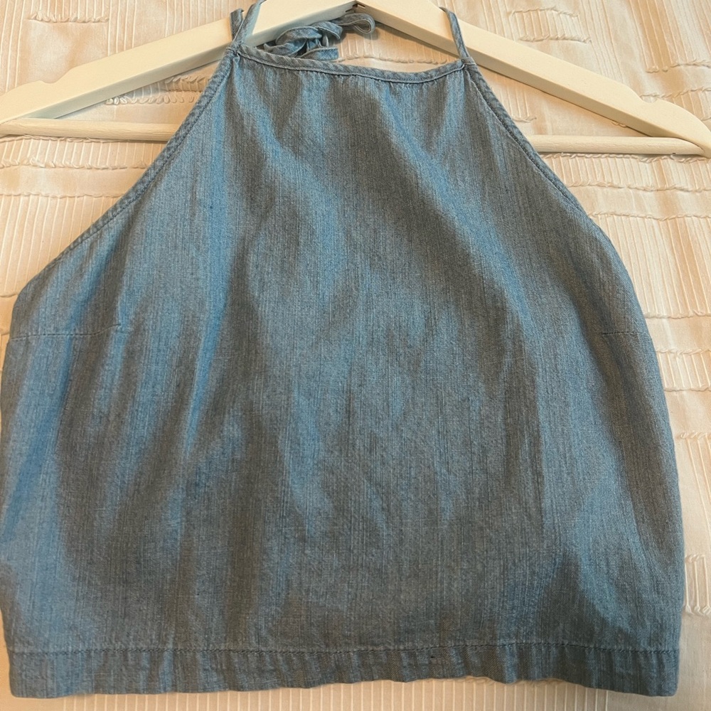 Hollister denim/jean washed halter tie crop top